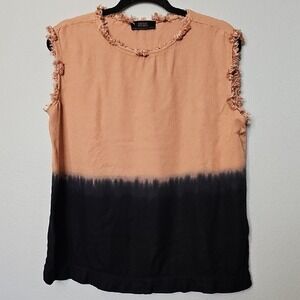 Diesel Sleeveless Oversized Dip Dye Tunic with Fringe Raw Hem Small